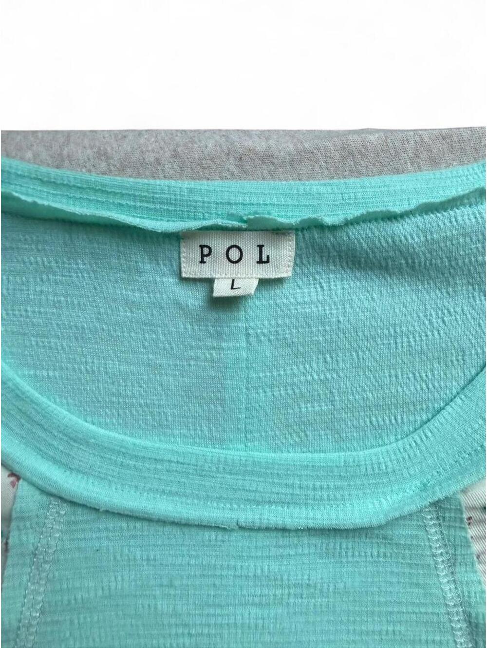 POL Exposed Seam Floral Patchwork Top L Aqua Boho Slub Knit Boutique - Picture 2 of 7